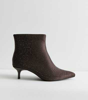 Wide Fit Dark Brown Gem Embellished Ankle Boots