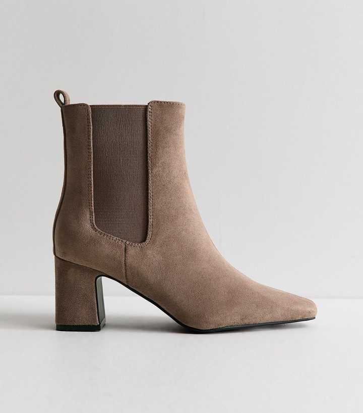 Wide Fit Light Brown Faux Suede Block Heel Chelsea Boots