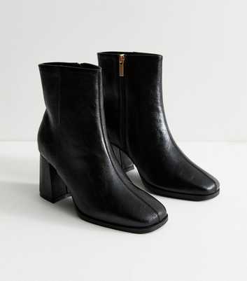 Black Faux Leather Block Heel Ankle Boots