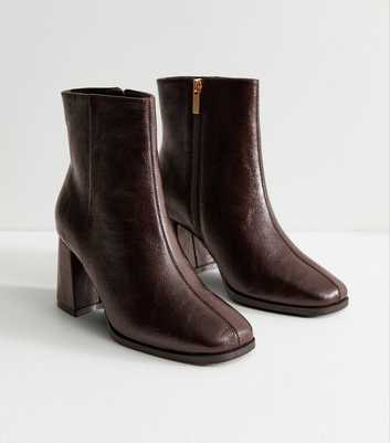 Dark Burgundy Faux Leather Block Heel Ankle Boots