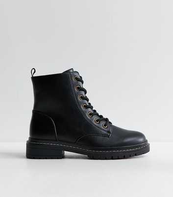 Black Wide Fit Faux Leather Lace Up Boots