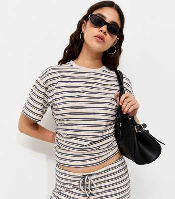 Blue Cotton Striped Corset Waist T-Shirt