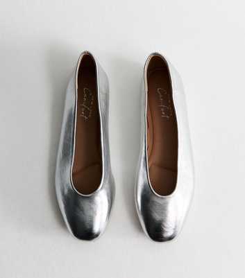 Silver Faux Leather High Vamp Ballet Pumps