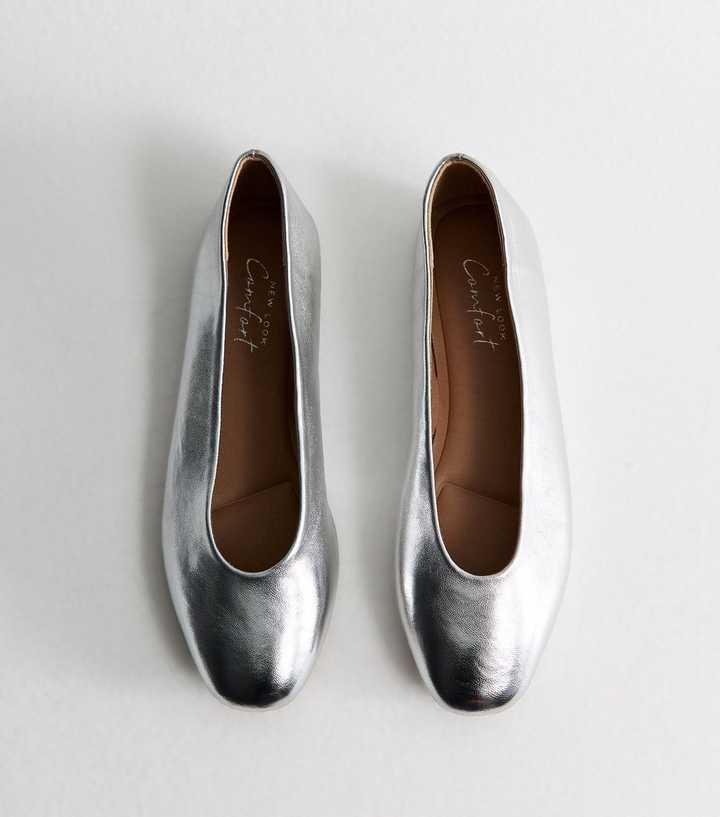 Silver Faux Leather High Vamp Ballet Pumps