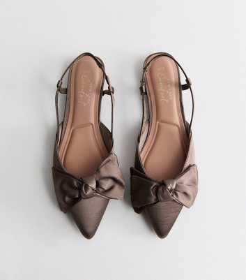 Light Brown Satin Bow Slingback Flats