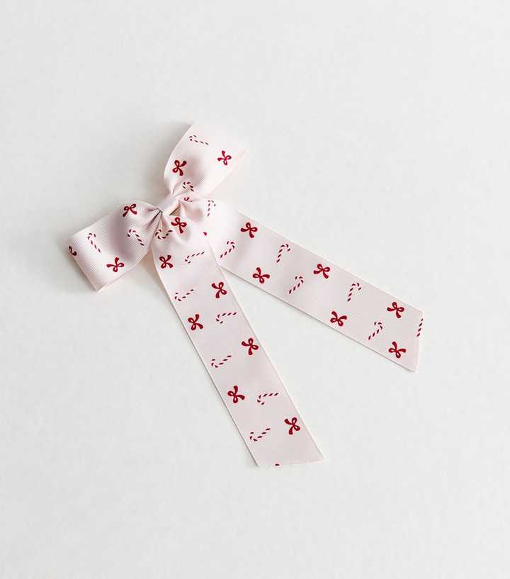 Pink Christmas Candy Cane Bow Hair Slide