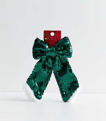 Bright Green Christmas Sequin Santa Bow Hair Slide