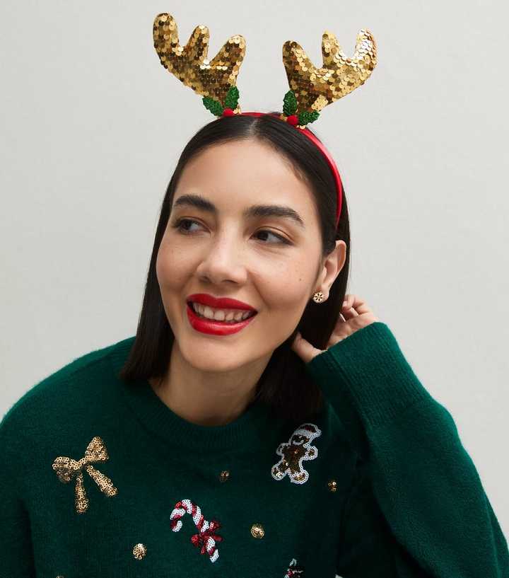 Brown Christmas Sequin Embellished Reindeer Headband