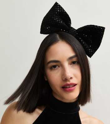 Black Christmas Sequin Embellished Bow Headband