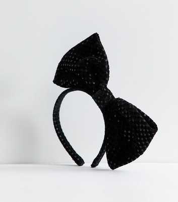 Black Christmas Sequin Embellished Bow Headband