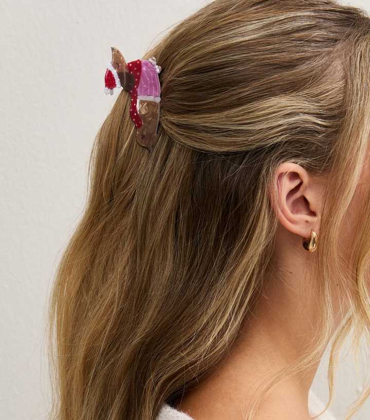 Brown Christmas Sausage Dog Hair Claw Clip