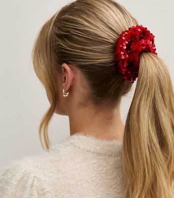 Bright Red Christmas Velvet Sequin Scrunchie