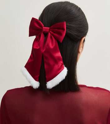 Bright Red Christmas Satin Santa Bow Hair Slide