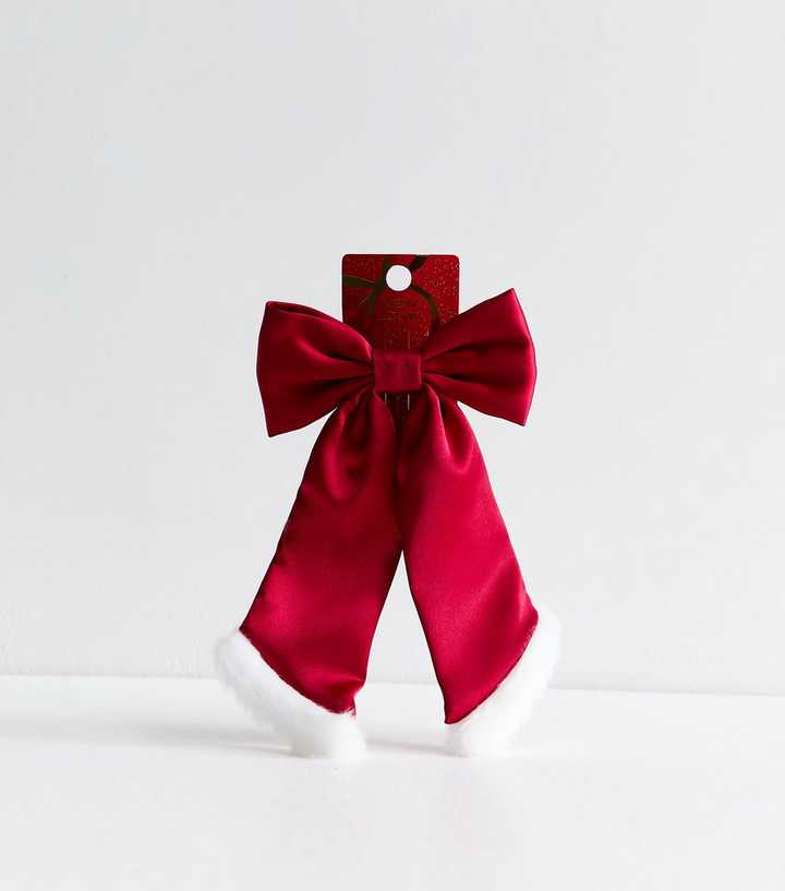 Bright Red Christmas Satin Santa Bow Hair Slide