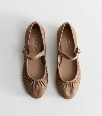 Mink Faux Suede Ruched Mary Jane Ballet Flats