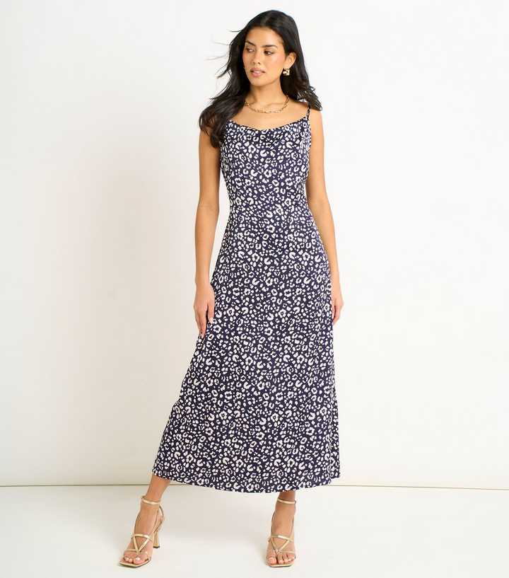 Gini London Navy Animal Print Cowl Midi Dress