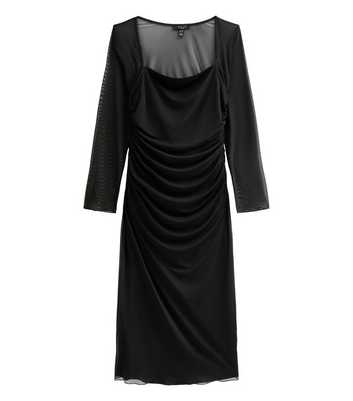 Curves Black Ruched Waist Fitted Midi Dress