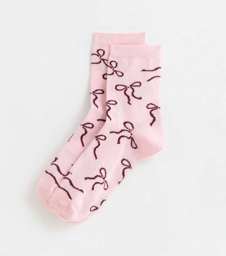 Pink Bow Pattern Ankle Socks