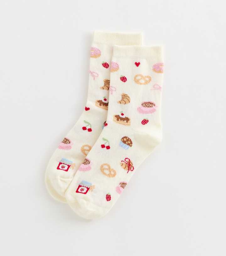 Cream Cotton Rich Brunch Pattern Socks