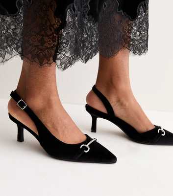 Black Velvet Embellished Pointed Toe Pumps