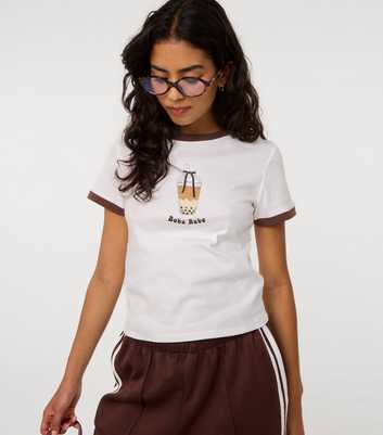 Pink Vanilla White Boba Babe Diamanté T-Shirt