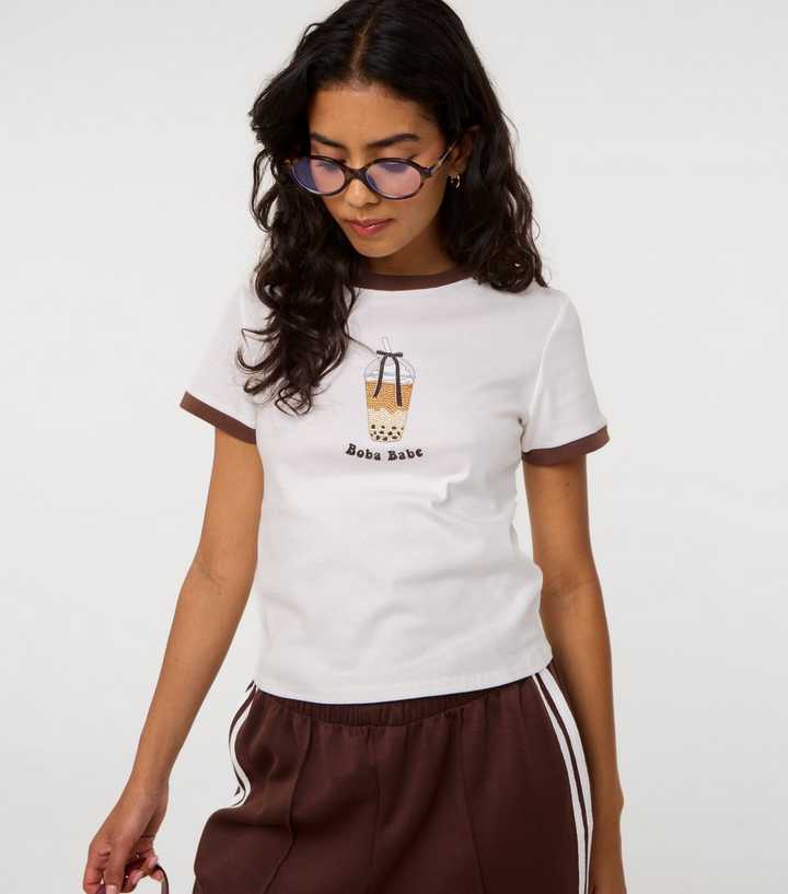 Pink Vanilla White Boba Babe Diamanté T-Shirt