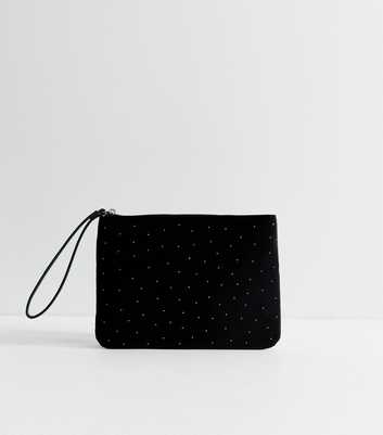 Black Velvet Embellished Zipped Pouch