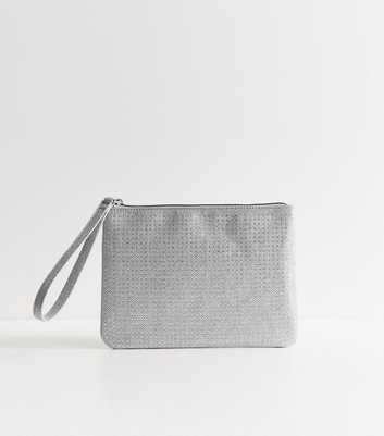 Silver Rhinestone Embellished Pouch