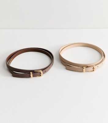 Pack Of 2 Mink Faux Suede Skinny Belts