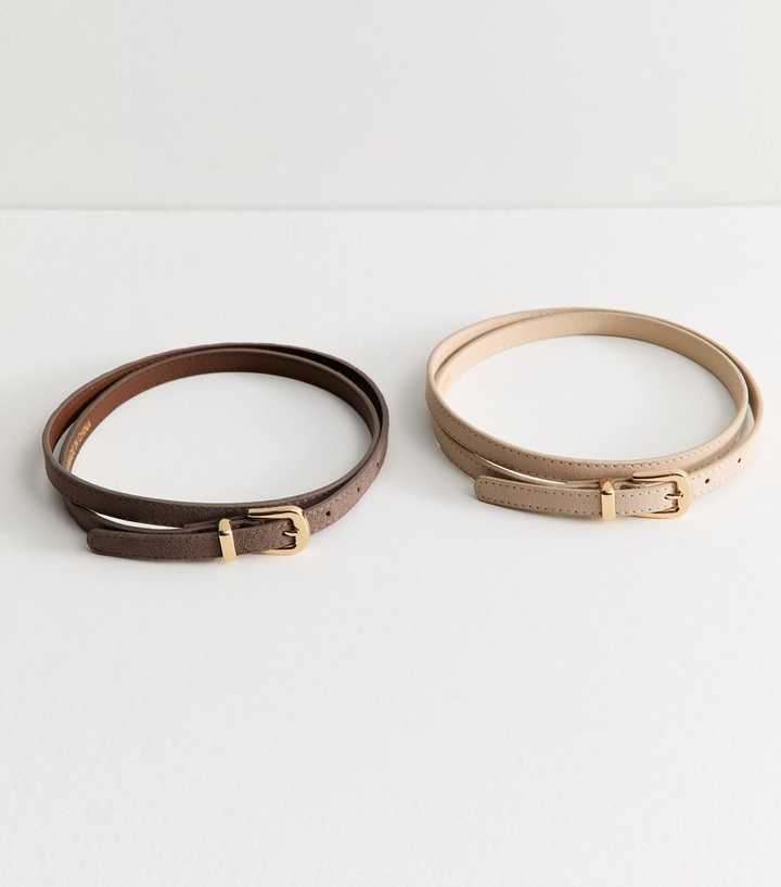 Pack Of 2 Mink Faux Suede Skinny Belts