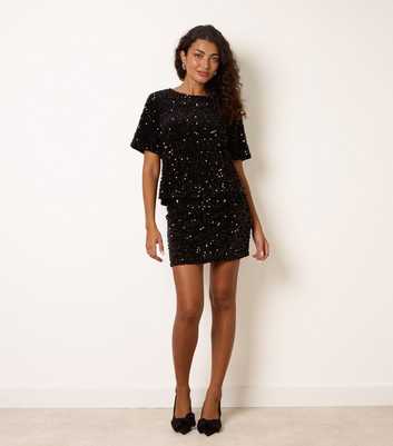Blue Vanilla Black Velvet Sequin Mini Skirt
