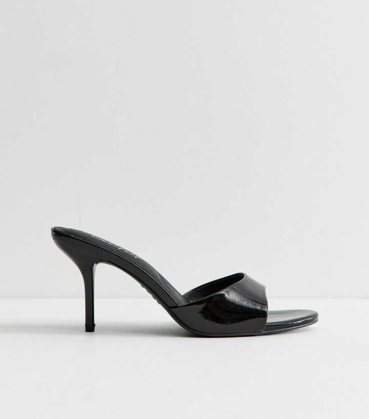 Black Faux Leather Stiletto Mules