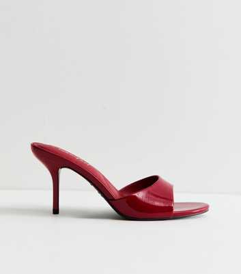 Bright Red Faux Leather Stiletto Mules
