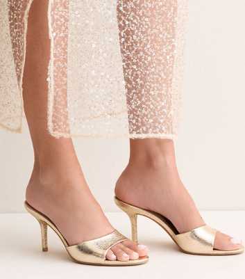 Gold Faux Leather Stiletto Mules