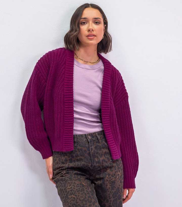 Sunshine Soul Dark Purple Chunky Fisherman Knit Long Sleeve Cardigan