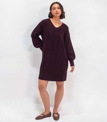 Sunshine Soul Dark Purple Cable Knit Mini Jumper Dress