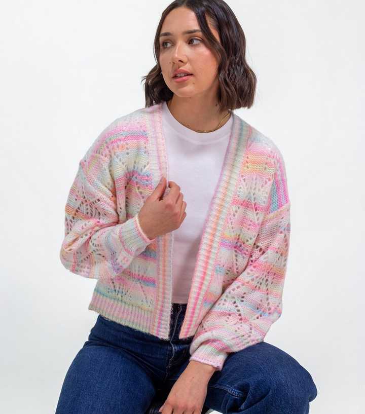 Sunshine Soul Light Pink Striped Pointelle Knit Cardigan