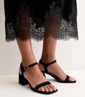 Black Faux Suede Block Heel Sandals