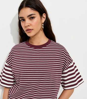 Burgundy Cotton Striped Oversized T-Shirt
