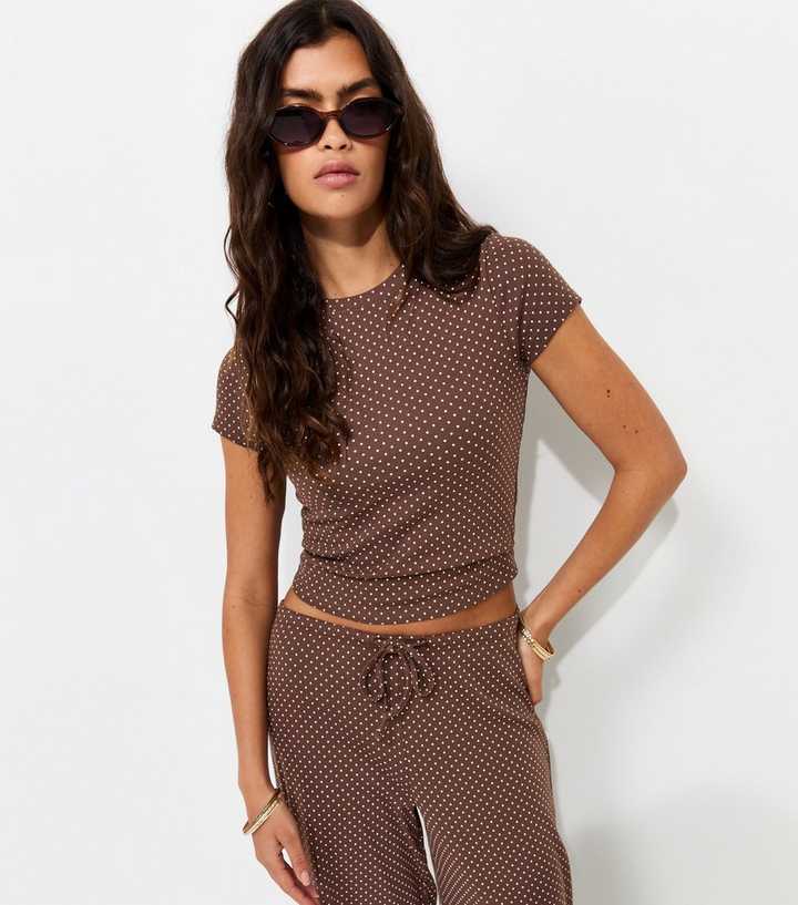 Brown Cotton Rich Polka Dot Baby Tee