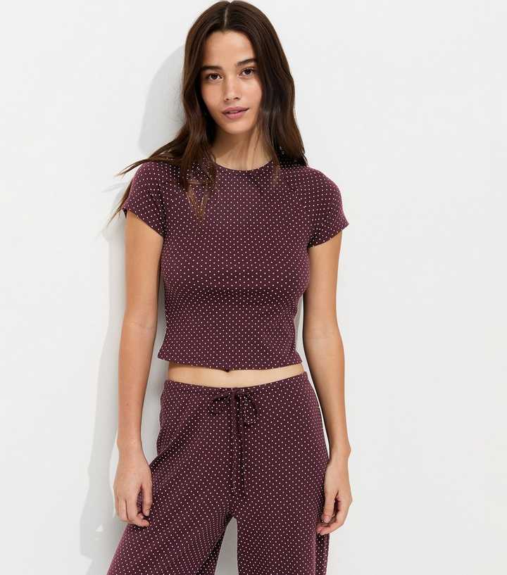 Burgundy Polka Dot Baby Tee T-Shirt