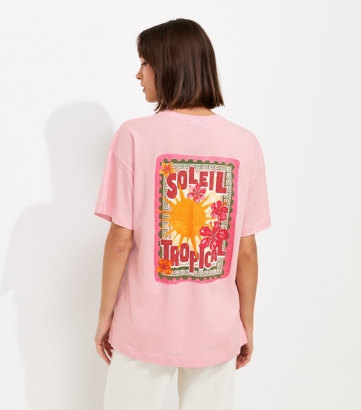 Women's Light Pink Soleil Tropical Stamp Print Oversized T-Shirt New Look