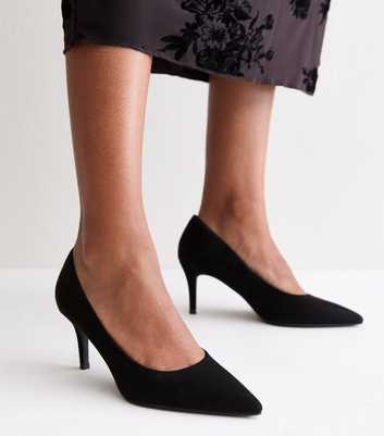 Black Faux Suede Court Shoes