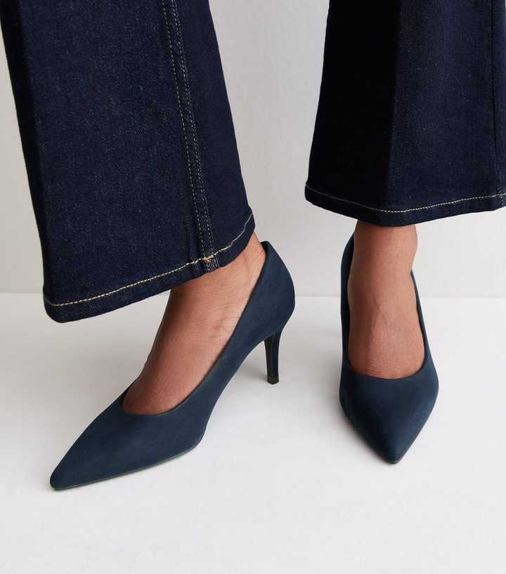 Navy Faux Suede Court Shoes
