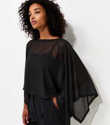Black Slash Neck Mesh Cape