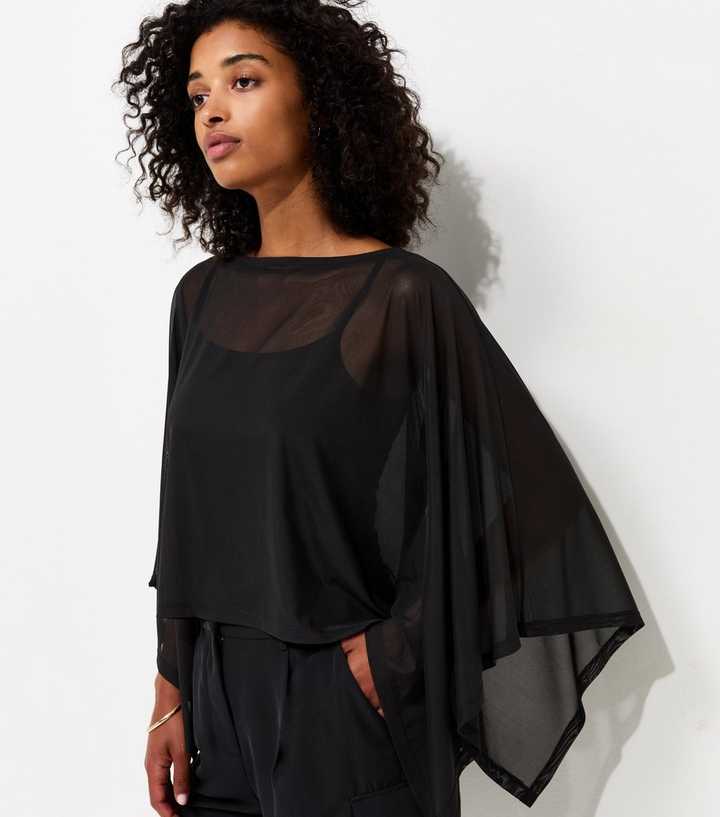 Black Slash Neck Mesh Cape