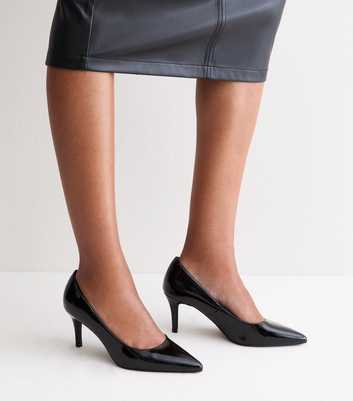Black Patent Faux Leather Pointed Toe Court Shoes