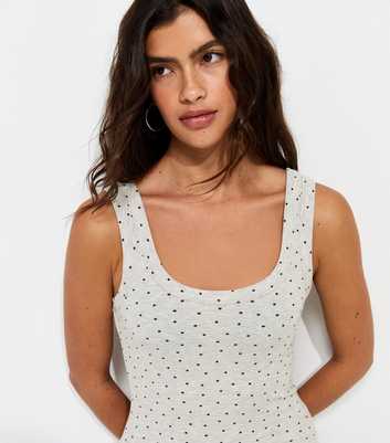 Grey With Cotton Spot Print Wide Strap Scoop Neck Vest Top