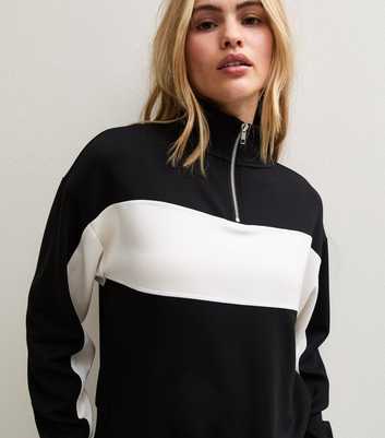Premium Black Colour Block Three Quarter Zip Sweatshirt