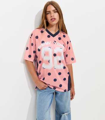 Girls Pink Polka Dot Football Top